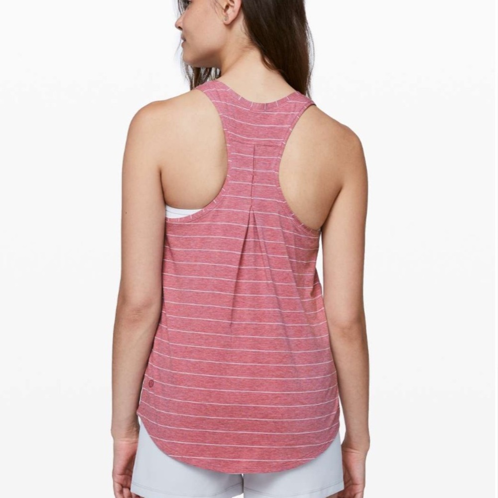 Lululemon Love Tank Pleated in Pink Heathered w/ white stripes